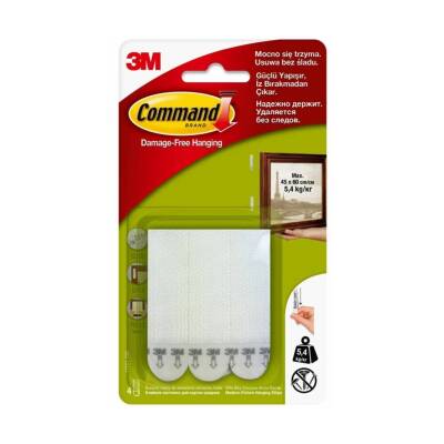 3M Command Cırt Cırt Bant, Orta Boy, 4'lü, İz Bırakmaz, Güçlü Tutuş - 3M Command
