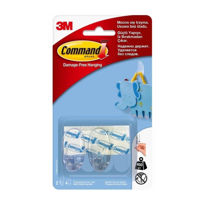 3M Command İpli Askı Arkası, Küçük, Şeffaf, İz Bırakmaz, Güçlü Yapışma - 1