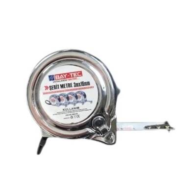 BAY-TEC Şerit Metre, Krom, 3 m x 16 mm, Dayanıklı ve Kolay Kullanım - BAY-TEC