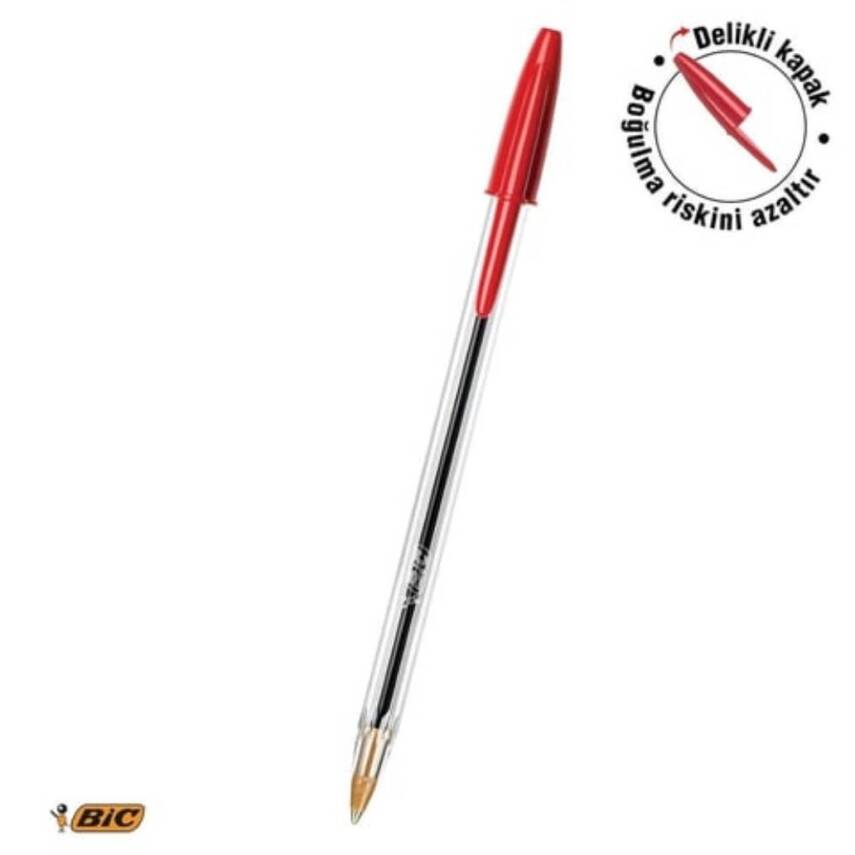 BIC Cristal Medium Tükenmez Kalem, 1.0 mm Uç, Şeffaf Gövde, Kırmızı - 2