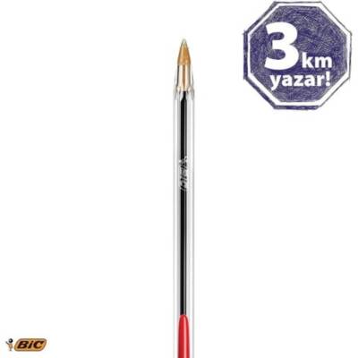 BIC Cristal Medium Tükenmez Kalem, 1.0 mm Uç, Şeffaf Gövde, Kırmızı - 3