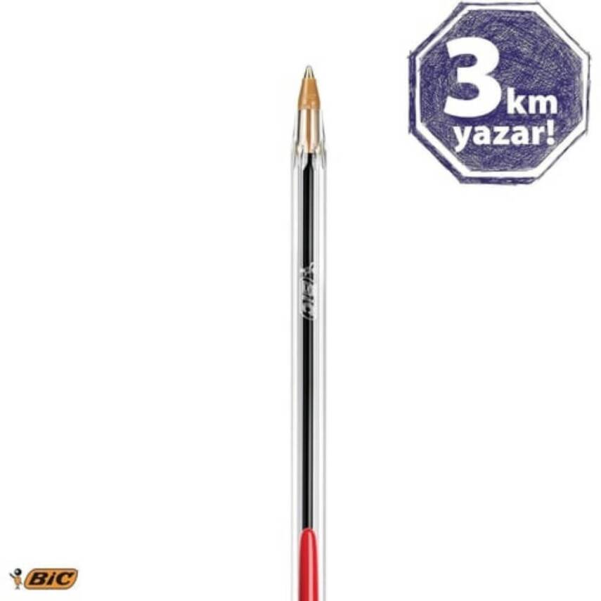 BIC Cristal Medium Tükenmez Kalem, 1.0 mm Uç, Şeffaf Gövde, Kırmızı - 3