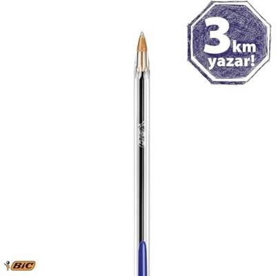BIC Cristal Medium Tükenmez Kalem, 1.0 mm Uç, Şeffaf Gövde, Mavi - 3