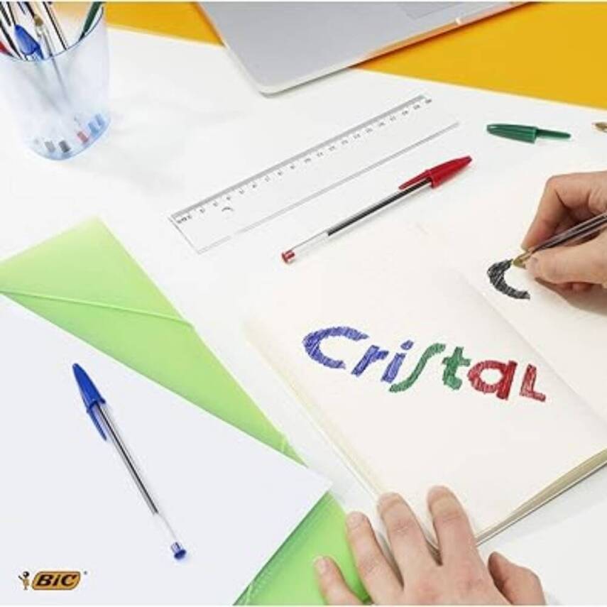BIC Cristal Medium Tükenmez Kalem, 1.0 mm Uç, Şeffaf Gövde, Mavi - 9