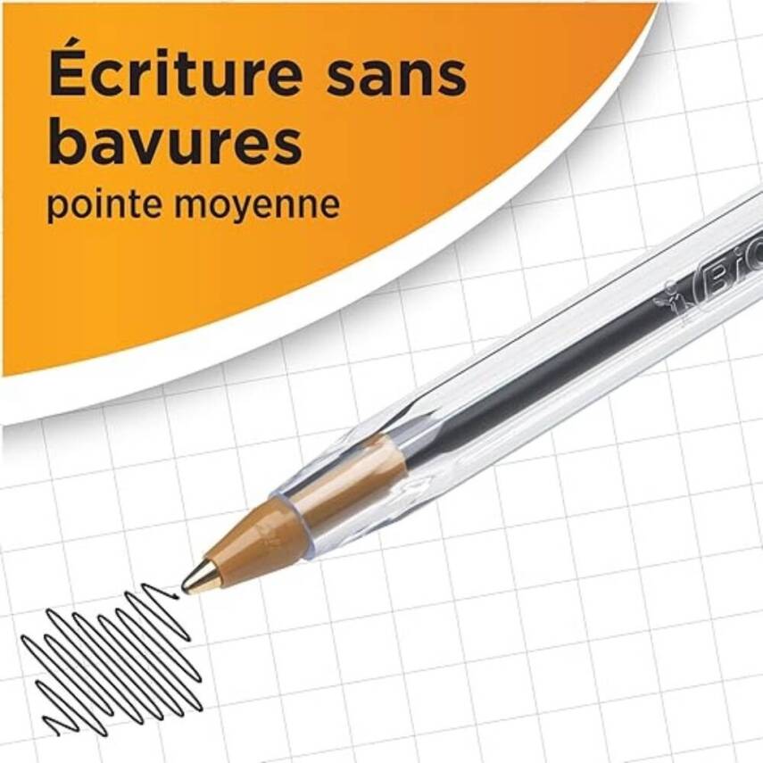 BIC Cristal Medium Tükenmez Kalem, 1.0 mm Uç, Şeffaf Gövde, Siyah - 8