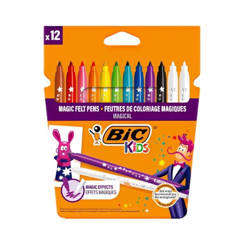 BIC Kid Couleur Keçeli Kalem, 12 Renk, Canlı ve Yıkanabilir Mürekkep - 1