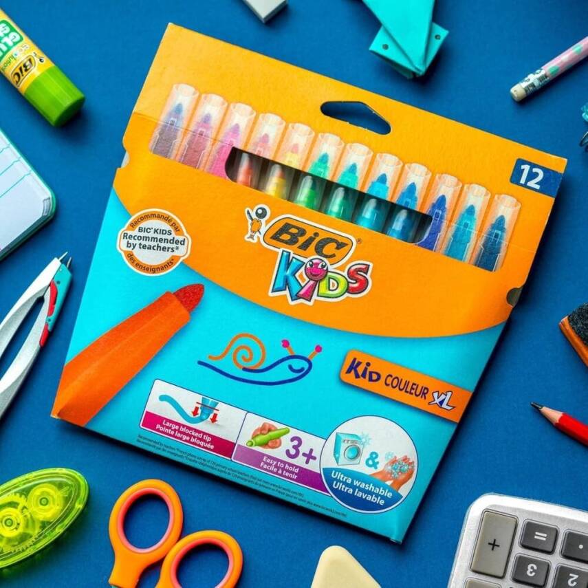 BIC Kid Couleur Keçeli Kalem, 12 Renk, Canlı ve Yıkanabilir Mürekkep - 9