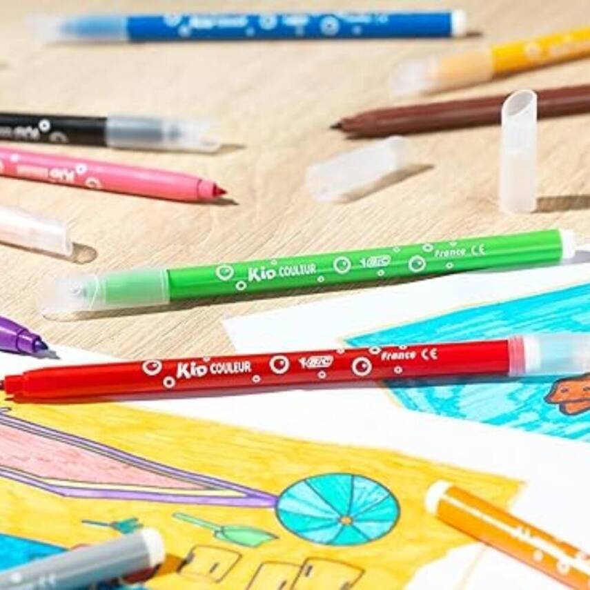BIC Kid Couleur Keçeli Kalem, 12 Renk, Canlı ve Yıkanabilir Mürekkep - 10