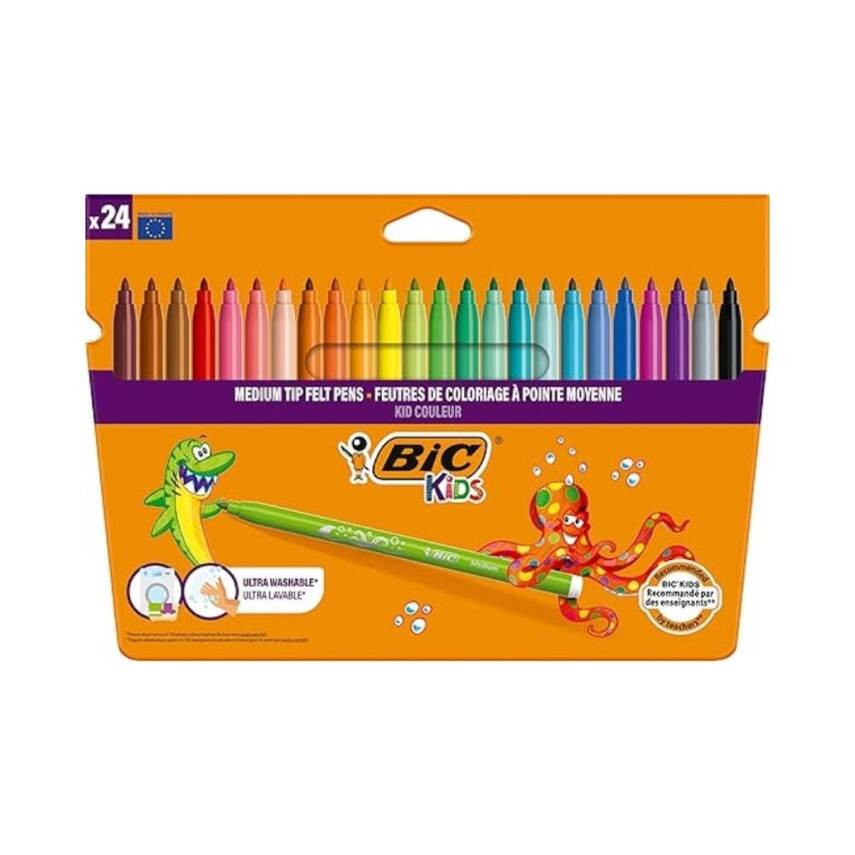 BIC Kid Couleur Keçeli Kalem, 24 Renk, Canlı ve Yıkanabilir Mürekkep - 1