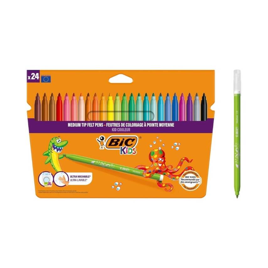BIC Kid Couleur Keçeli Kalem, 24 Renk, Canlı ve Yıkanabilir Mürekkep - 2
