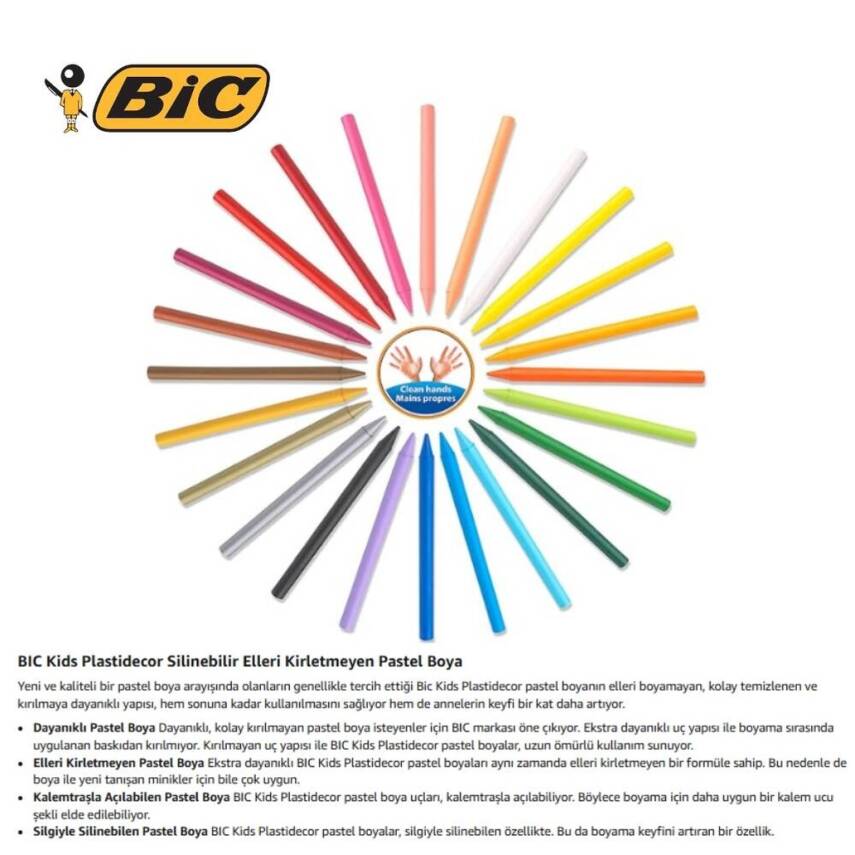 BIC Plasticdecor Pastel Boya Seti, 12 Renk, Canlı ve Dayanıklı Renkler - 6