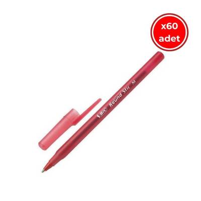 BIC Round Stic Tükenmez Kalem, 60 Adet, Kırmızı, 1.0 mm, Yağ Bazlı - BIC