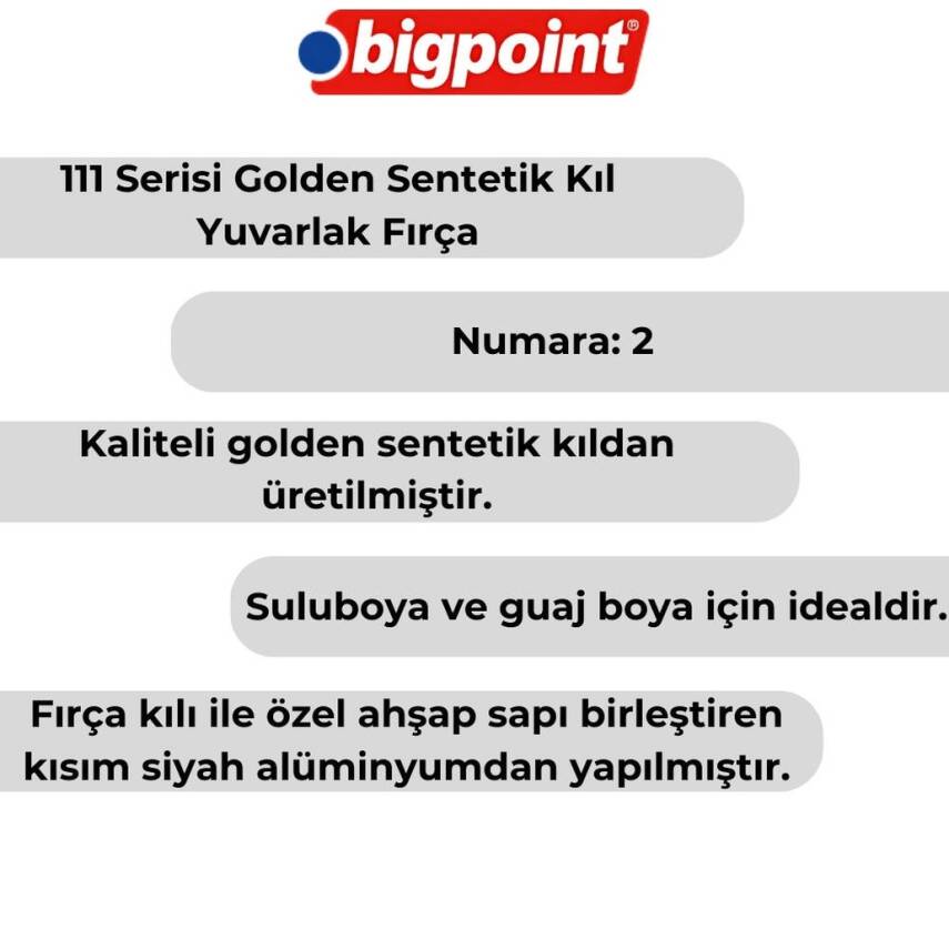 Bigpoint 111 Serisi Golden Sentetik Yuvarlak Fırça No:2, Sulu ve Guaj - 4