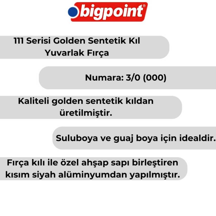 Bigpoint 111 Serisi Golden Sentetik Yuvarlak Fırça No:3/0, Sulu, Guaj - 4