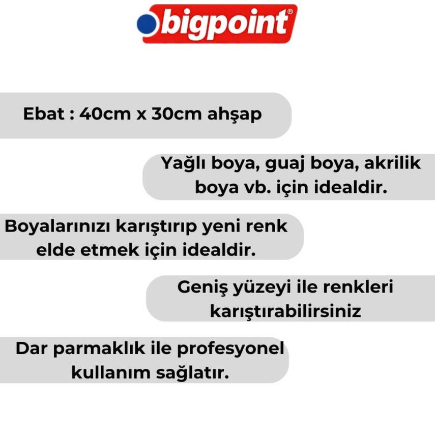 Bigpoint Ahşap Sanatsal Oval Palet, 40 cm, Dayanıklı, Yağlı ve Akrilik - 2