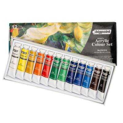 Bigpoint Artist's Tüp Akrilik Boya Seti, 12 Renk, 12 ml, Akışkan - Bigpoint