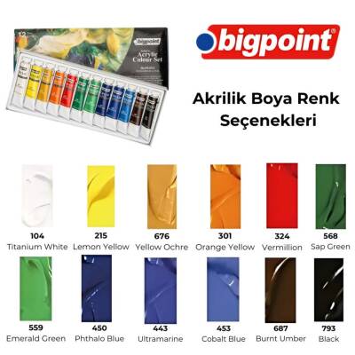 Bigpoint Artist's Tüp Akrilik Boya Seti, 12 Renk, 12 ml, Akışkan - 2