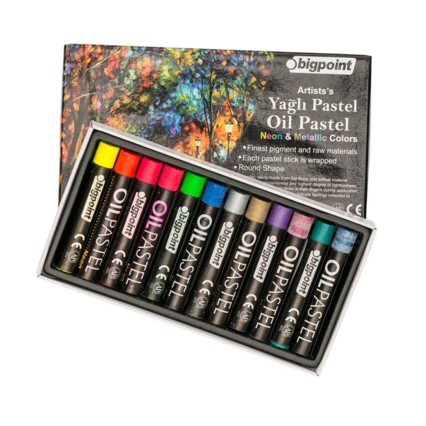 Bigpoint Artists's Yağlı Pastel Boya, Metalik-Fosforlu Renk, 12 Renk - 1