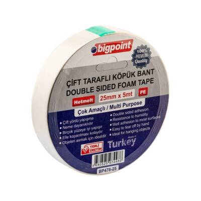Bigpoint Çift Taraflı Köpük Hotmelt Bant, 25mm x 5m, Montaj İçin İdeal - Bigpoint