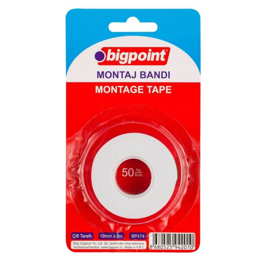 Bigpoint Çift Taraflı Montaj Bandı, 19mmx1.5m, Süper Güç, İz Bırakmaz - 1