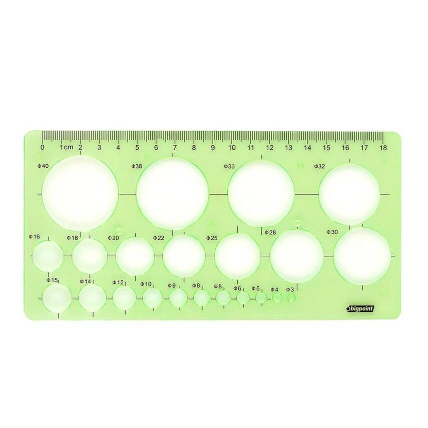 Bigpoint Daire Şablonu, 3-40 mm, 22 Farklı Daire, 18 cm Cetvel - 1