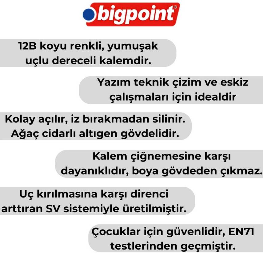 Bigpoint Dereceli Kalem 12B, Teknik Çizim ve Eskiz İçin, Altıgen Gövde - 3