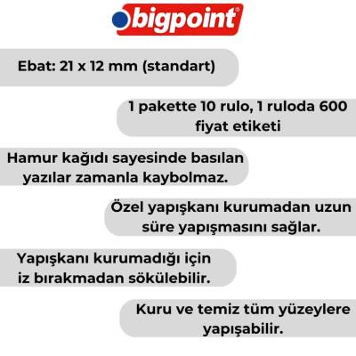 Bigpoint Etiket, İz Bırakmaz, Uzun Ömür, 6000 Etiket, 600x10, Kırmızı - 3