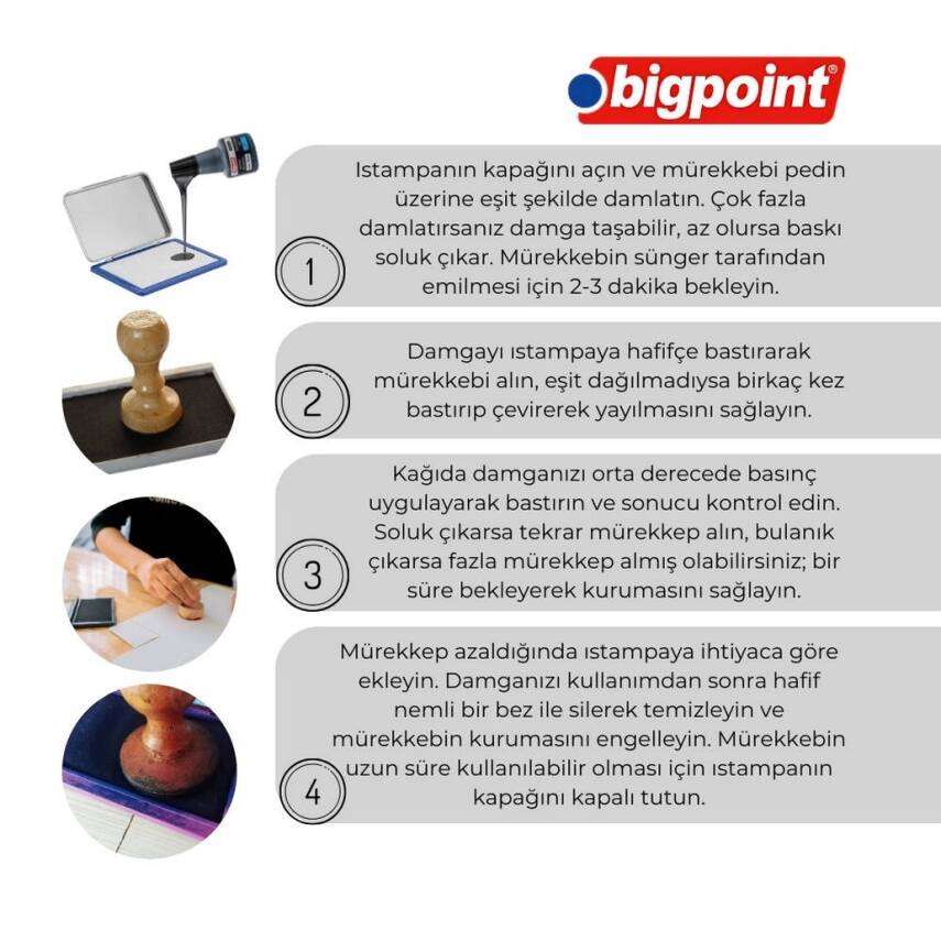 Bigpoint Istampa Mürekkebi, 30 ml, Yağsız, Kalıcı, Kaşe Uyum, Kırmızı - 3