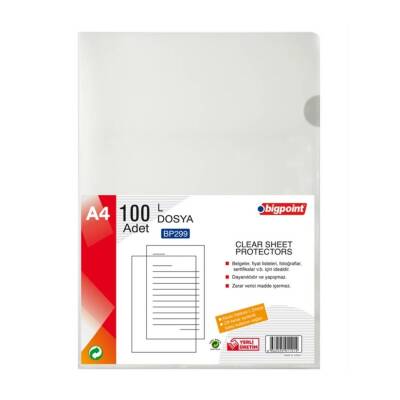 Bigpoint L Dosya, Standart, 90 Mikron, 100'lü, A4, Kolay Arşivleme - Bigpoint