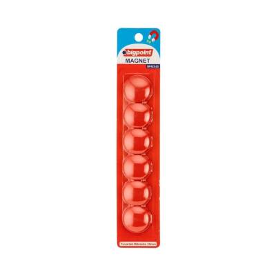 Bigpoint Magnet 30 mm Mıknatıs, Kırmızı, 6’lı Blister, Plastik Kaplama - 1