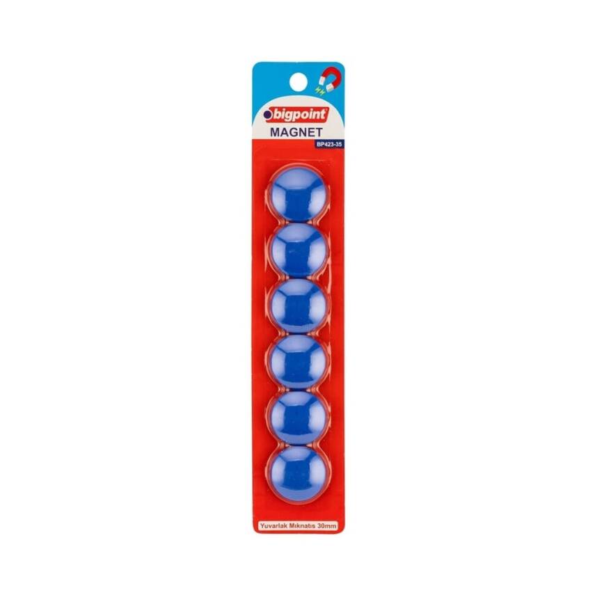 Bigpoint Magnet 30 mm Mıknatıs, Mavi, 6’lı Blister, Plastik Kaplama - 1