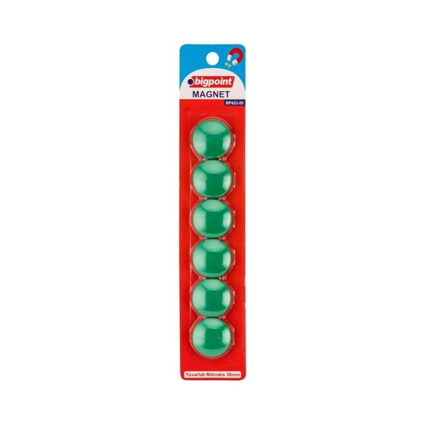 Bigpoint Magnet 30 mm Mıknatıs, Yeşil, 6’lı Blister, Plastik Kaplama - 1
