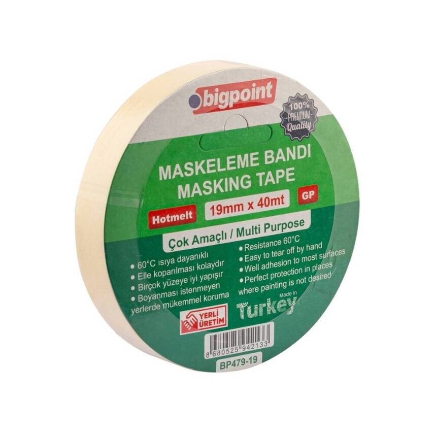 Bigpoint Maskeleme Bandı, 19 mm x 40 m, Hotmelt Tutkallı, Özel Yapışma - 1