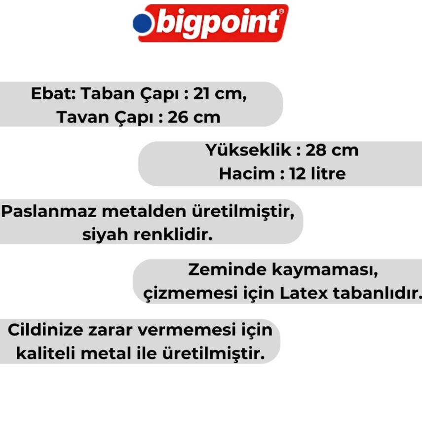 Bigpoint Metal Perfore Çöp Kovası, Büyük Boy, Siyah, 12 L, Paslanmaz - 3