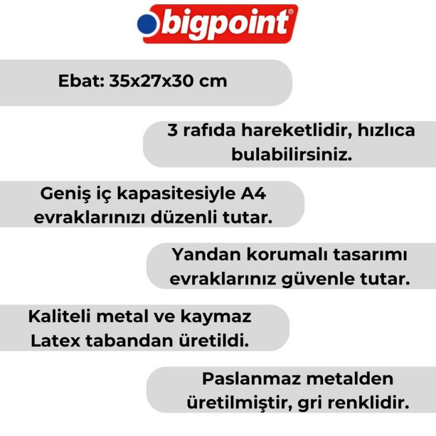 Bigpoint Metal Perfore Evrak Rafı, 3’lü Set, Gümüş, A4 ve Letter İçin - 2