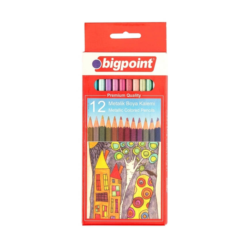 Bigpoint Metalik Renkli Kuru Boya Kalemi, 12 Renkli, Altıgen Gövde - 1