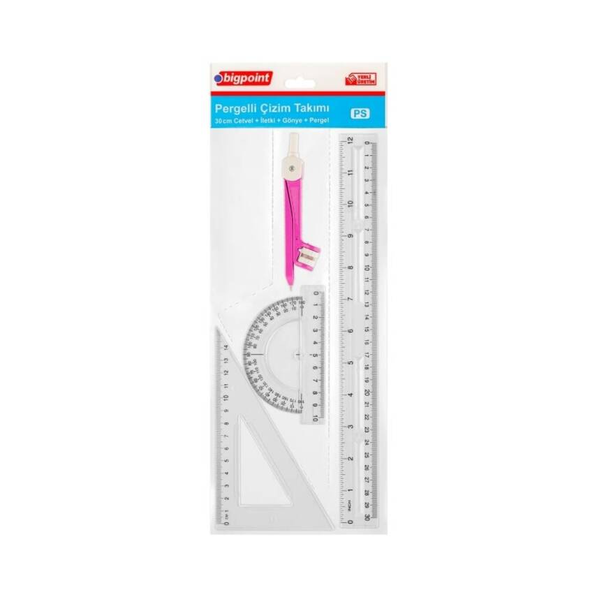 Bigpoint Pergelli Teknik Çizim Seti,30cm Cetvel, Gönye, İletki, Pergel - 1