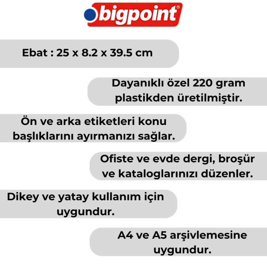 Bigpoint Plastik Kutu Klasör, Gri, Dayanıklı ABS, Dikey-Yatay, A4-A5 - 2