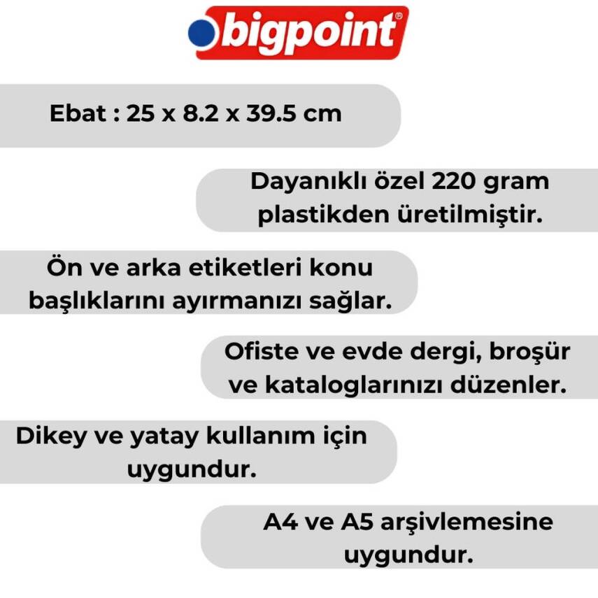 Bigpoint Plastik Kutu Klasör, Mavi, Dayanıklı, Dikey - Yatay, A4-A5 - 2