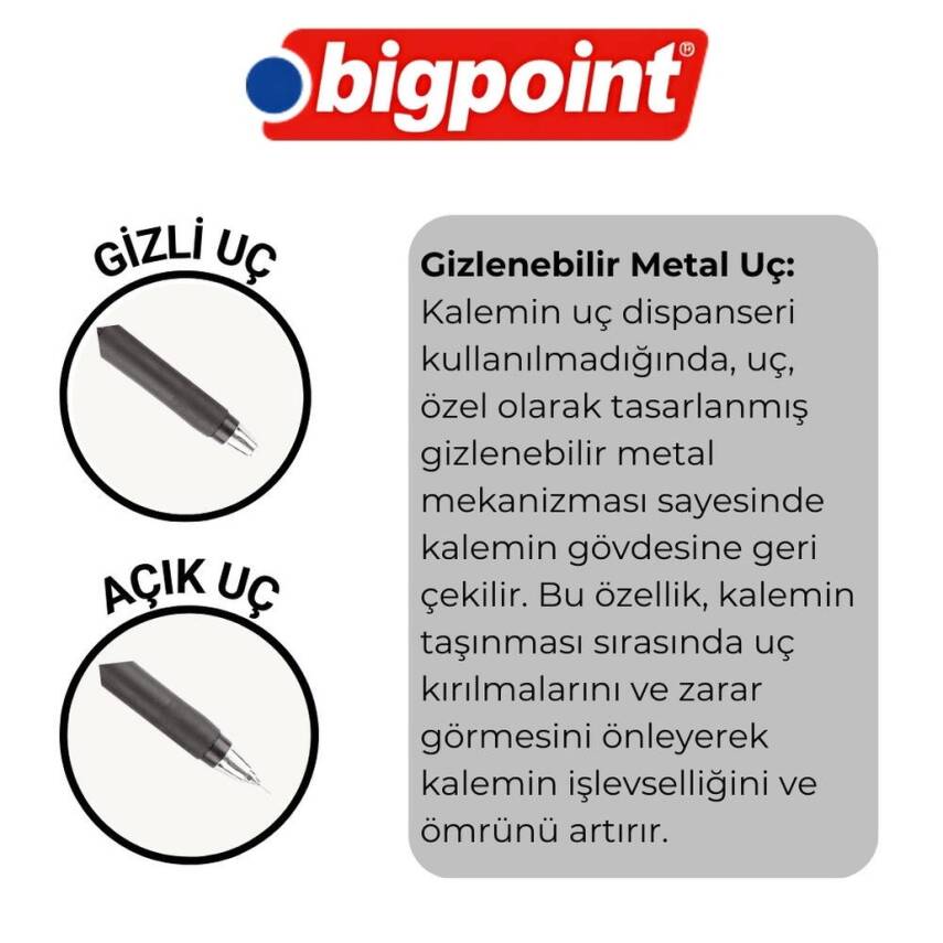Bigpoint Plus Versatil Kalem, 0.7 mm, Metal Uç, Yumuşak Gövde, Mavi - 2