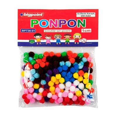 Bigpoint Ponpon, 1 cm, 10 Renkli, 200’lü Poşet, El İşi İçin Uygun - Bigpoint