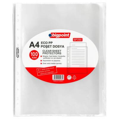Bigpoint Poşet Dosya, A4, 100’lü, Eco Şeffaf, Klasör İçin Uygun - 1