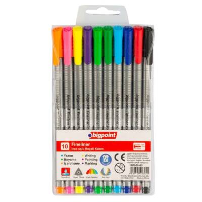 Bigpoint Renkli Fineliner Seti, 0.4mm Fiber Uç, Kokusuz, 10’lu - Bigpoint