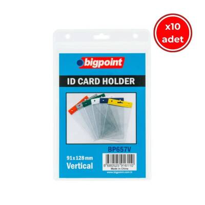 Bigpoint Şeffaf Yaka Kartı Poşeti, 10 Adet, Dikey, 91 x 128 mm, Pratik - 1