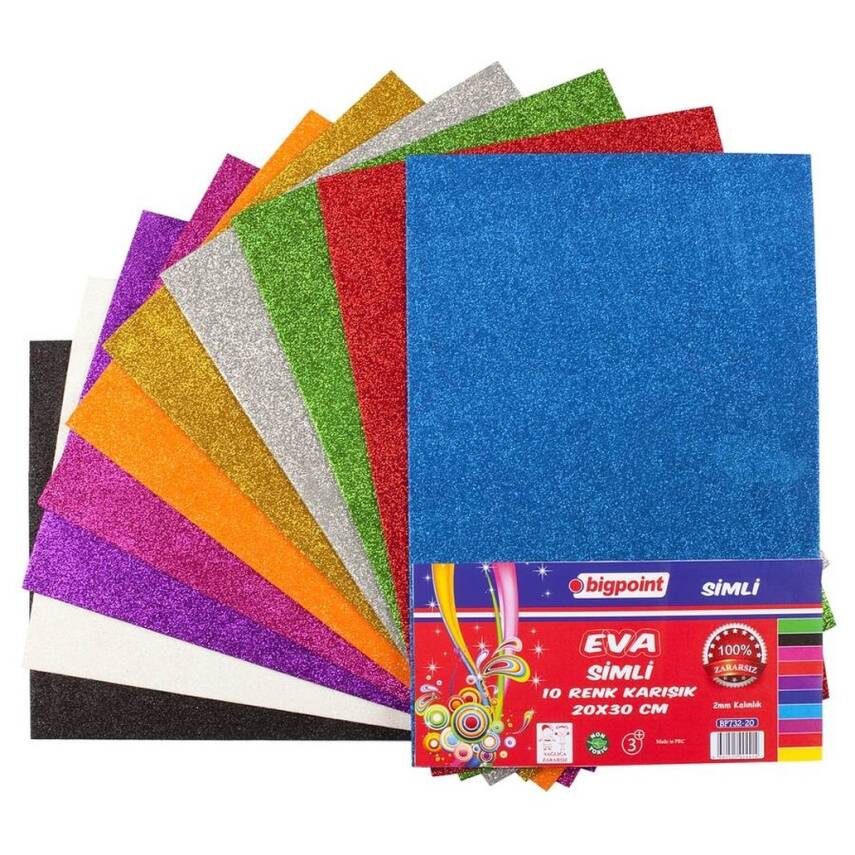 Bigpoint Simli Eva, 2mm Sünger Kağıt, 20x30 cm, 10 Renk, El İşi İçin - 1
