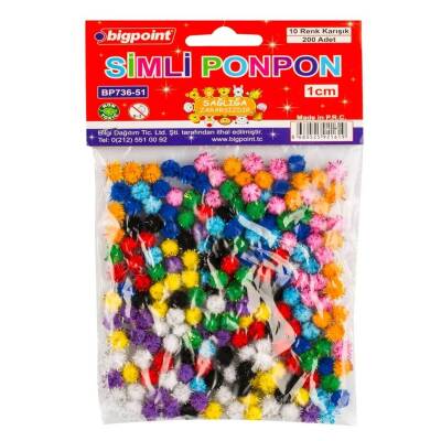 Bigpoint Simli Ponpon, 1 cm, 10 Renkli, 200’lü , El İşi İçin Uygun - Bigpoint