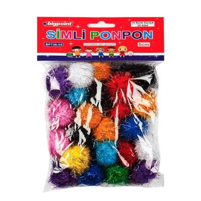 Bigpoint Simli Ponpon, 5 cm, 10 Renkli, 25’li Poşet, El İşi için Uygun - Bigpoint