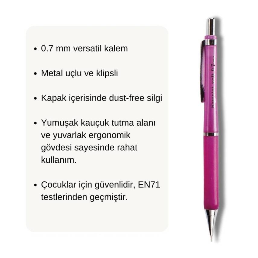Bigpoint Soft Versatil Kalem, 0.7mm, Metal,Yumuşak Gövde, Koyu Pembe - 2
