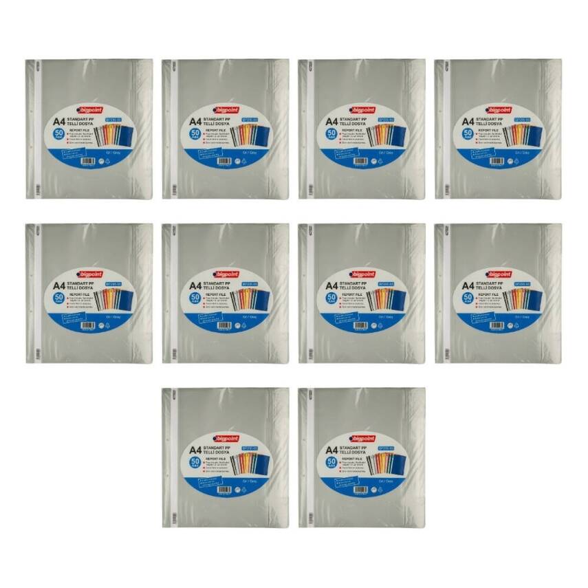 Bigpoint Telli Dosya, 10 Adet, 50'li Paket, 180 A4 Kapasiteli, Gri - 2