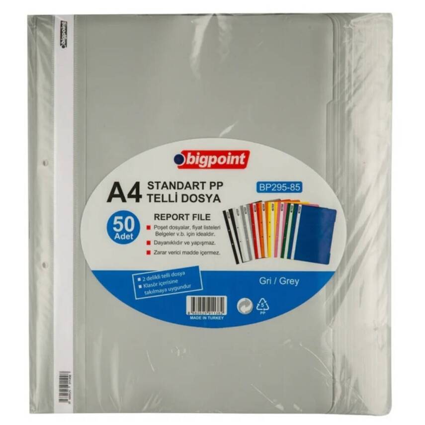 Bigpoint Telli Dosya, 10 Adet, 50'li Paket, 180 A4 Kapasiteli, Gri - 3